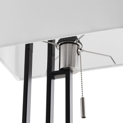 Lampada da tavolo in nichel spazzolato/nero opaco con porta USB e paralume in lino bianco, lampadina LED da 9,5 W inclusa - 21 H