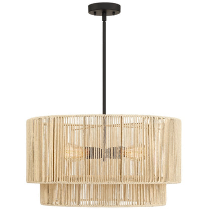 Lampadario a tamburo a 4 luci in rattan con baldacchino nero - 22'' W