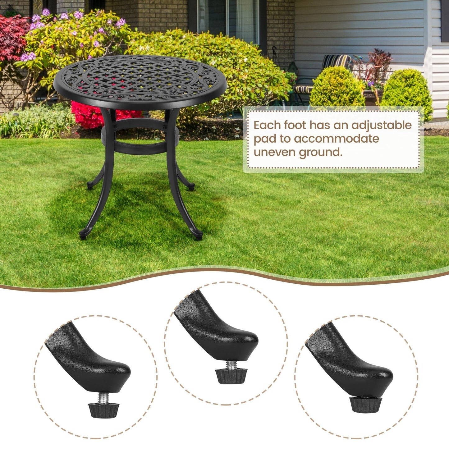 Tavolo da bistrot da esterno rotondo in alluminio pressofuso da 23,22 pollici, tavolino laterale da esterno rotondo con mosaico