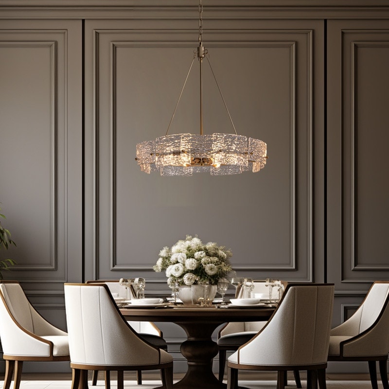 Lampadario moderno in cristallo dorato da 23,6 pollici, 6 luci, lampada a sospensione Glam Drum per isola cucina sala da pranzo