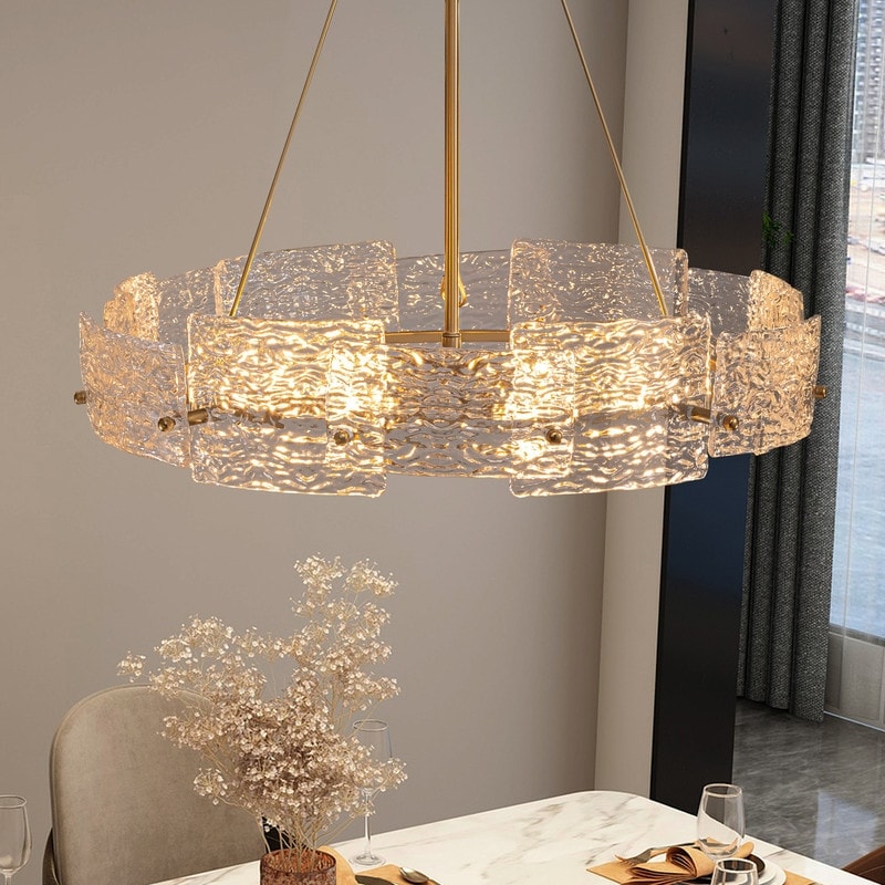 Lampadario moderno in cristallo dorato da 23,6 pollici, 6 luci, lampada a sospensione Glam Drum per isola cucina sala da pranzo