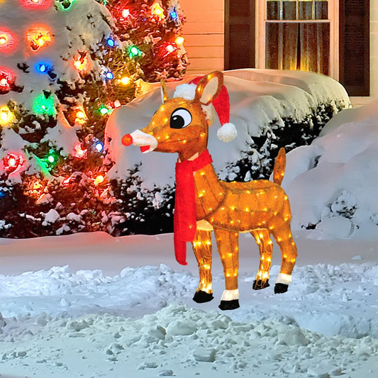 24 Rudolph 3D LED preilluminato Yard Art Rudolph con cappello di Babbo Natale e sciarpa