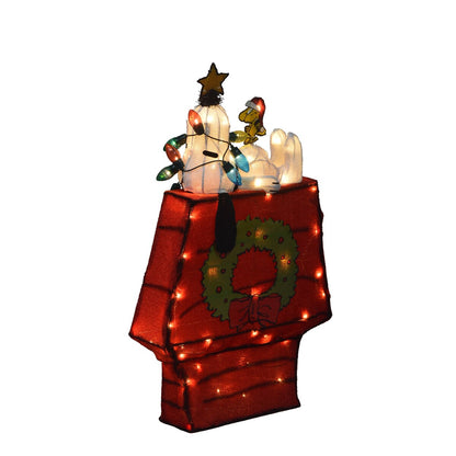 26 decorazioni da giardino preilluminate a LED 3D dei Peanuts raffiguranti Snoopy sulla cuccia con stella