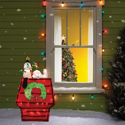 26 decorazioni da giardino preilluminate a LED 3D dei Peanuts raffiguranti Snoopy sulla cuccia con stella