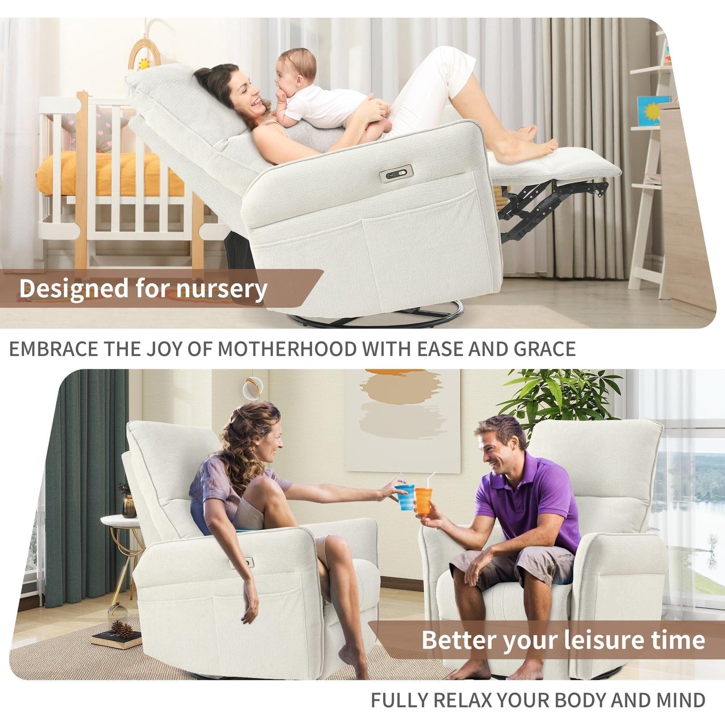 Poltrona reclinabile elettrica girevole a 270° con porte USB