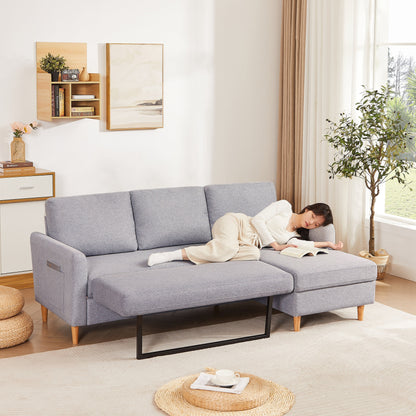 Divano letto regolabile in tessuto da 28,35'' a 3 posti con letto estraibile, chaise longue e tasche portaoggetti sui braccioli