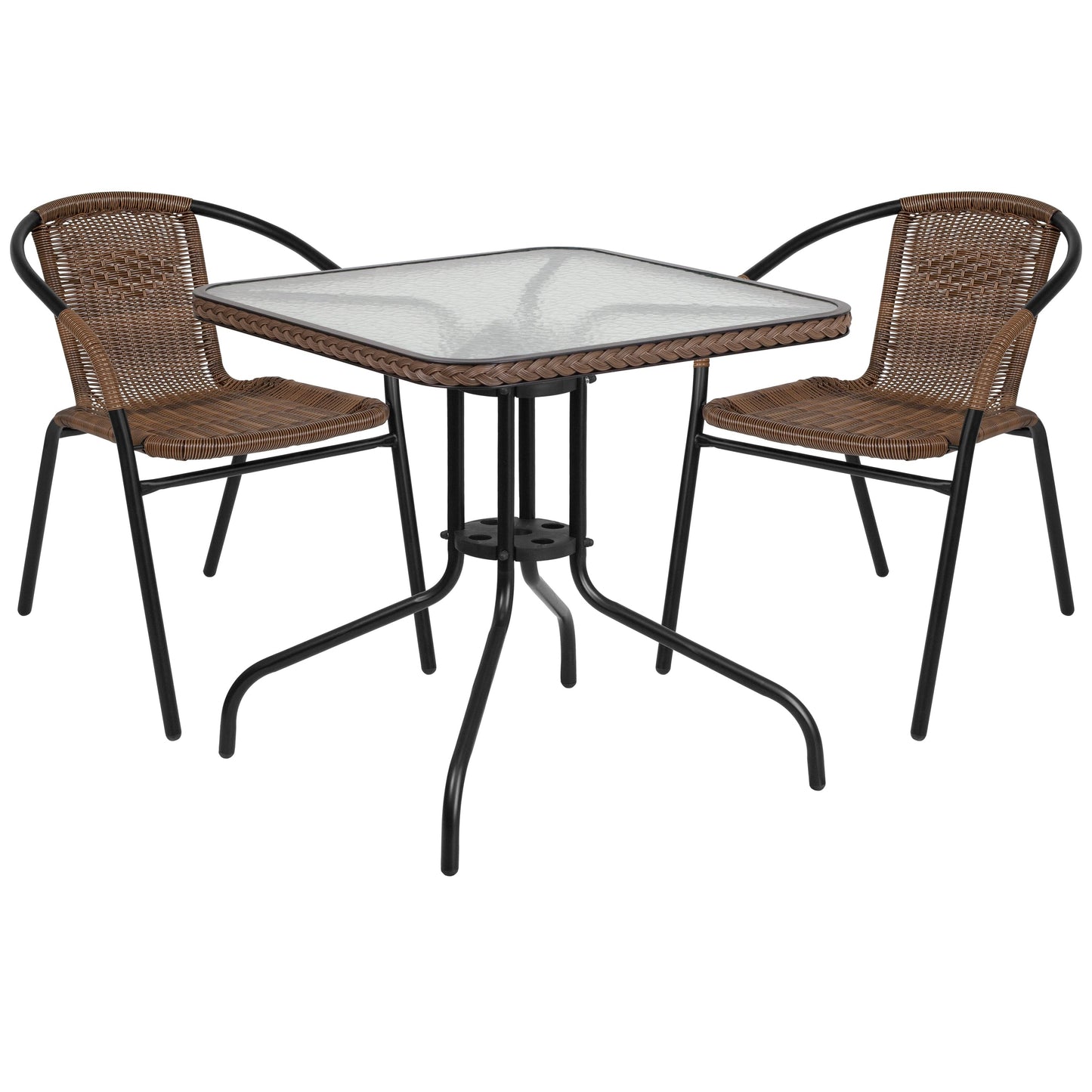 Set da pranzo da giardino in metallo/rattan da 3 pezzi con tavolo quadrato da 28 pollici - 28L x 28P x 28A