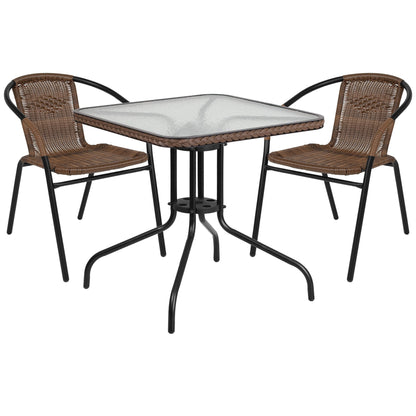 Set da pranzo da giardino in metallo/rattan da 3 pezzi con tavolo quadrato da 28 pollici - 28L x 28P x 28A
