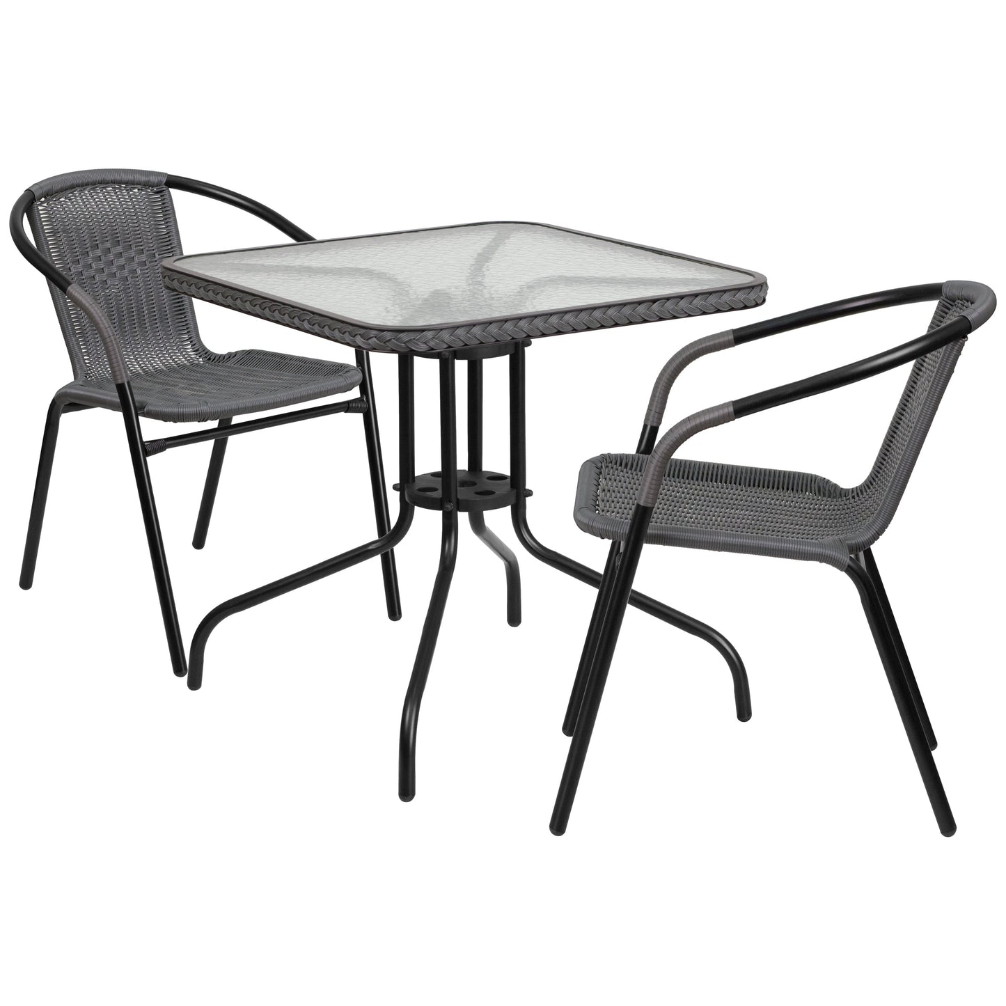 Set da pranzo da giardino in metallo/rattan da 3 pezzi con tavolo quadrato da 28 pollici - 28L x 28P x 28A