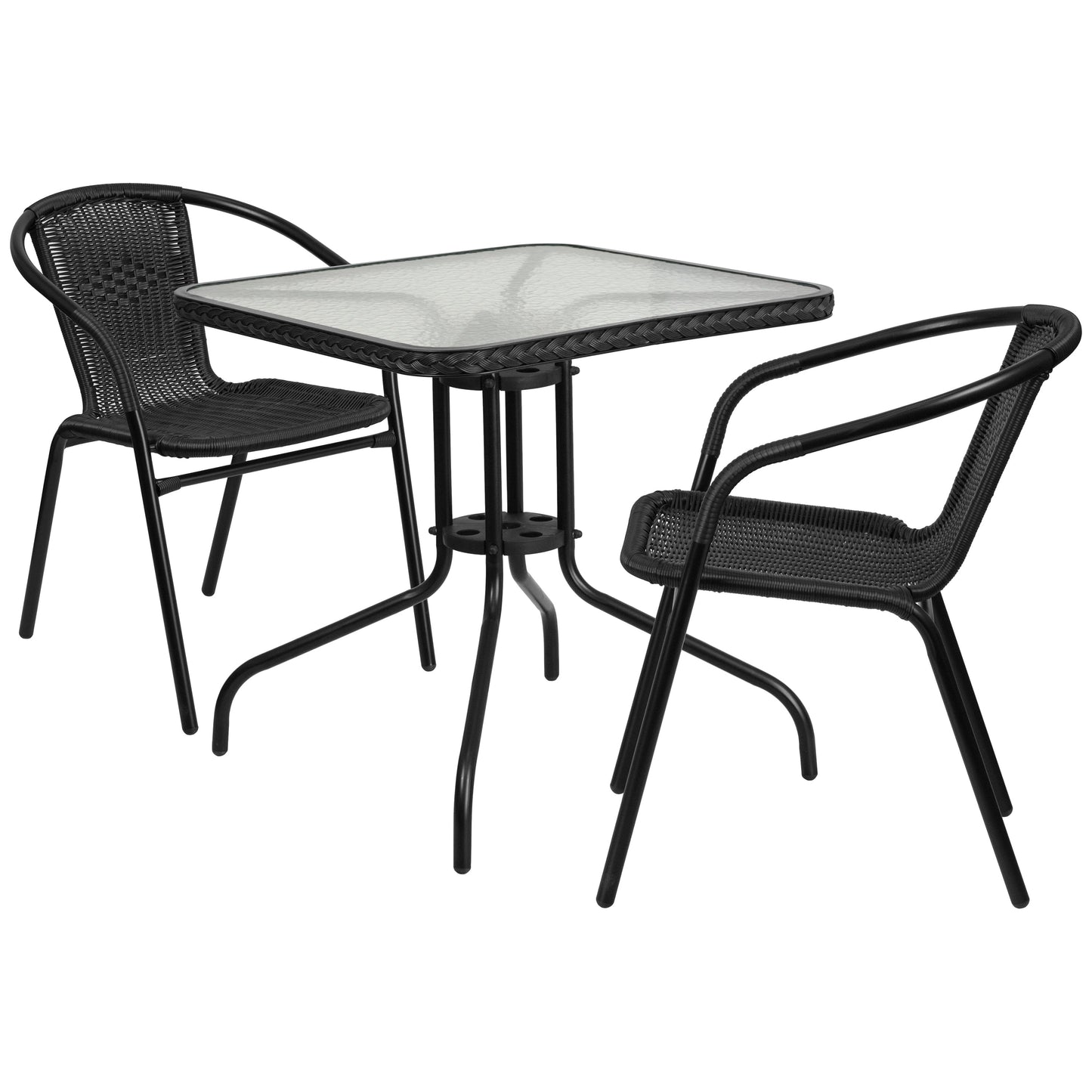 Set da pranzo da giardino in metallo/rattan da 3 pezzi con tavolo quadrato da 28 pollici - 28L x 28P x 28A
