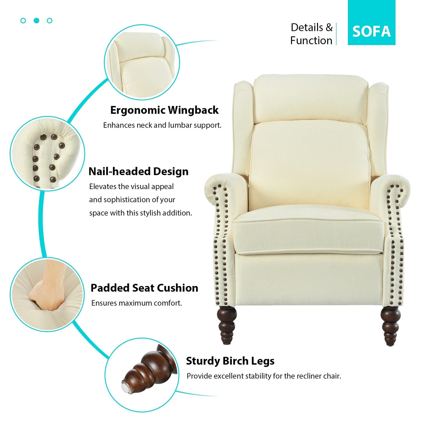 Poltrona reclinabile imbottita con schienale reclinabile 29,75