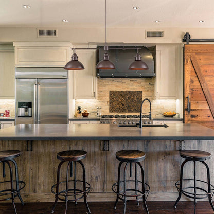 Lampada a sospensione a cupola industriale a 3 luci, in metallo, lineare, per isola da cucina, finitura in bronzo oliato