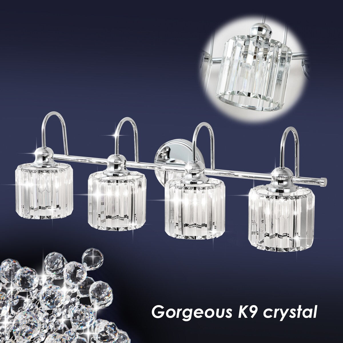 Lampada da parete lineare da bagno dimmerabile moderna Glam Crystal a 3/4 luci
