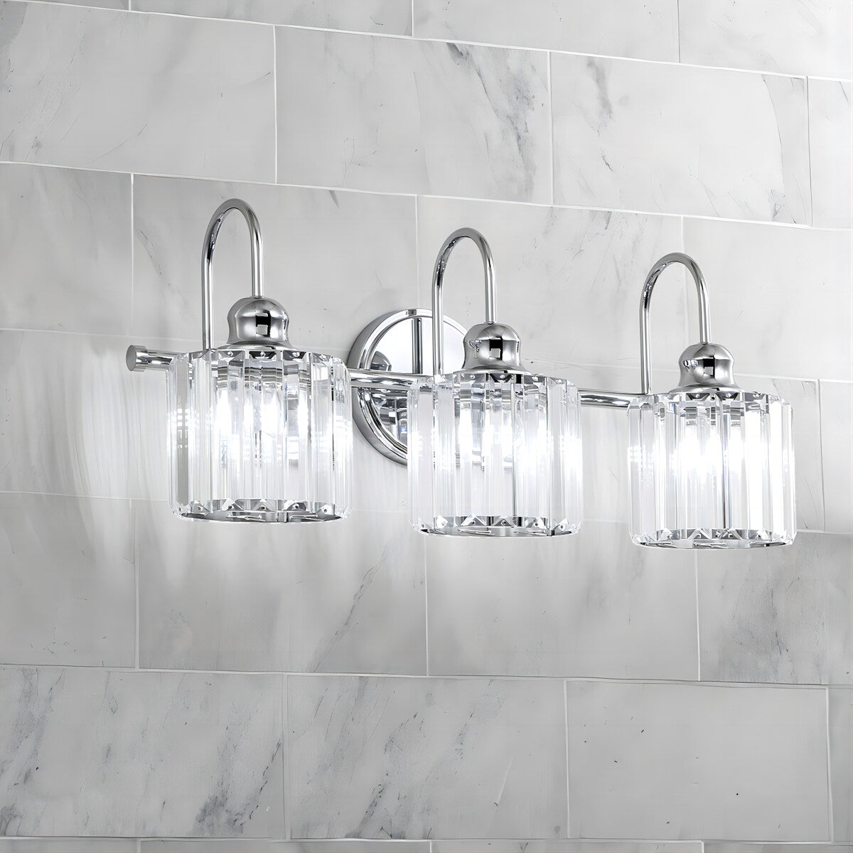 Lampada da parete lineare da bagno dimmerabile moderna Glam Crystal a 3/4 luci