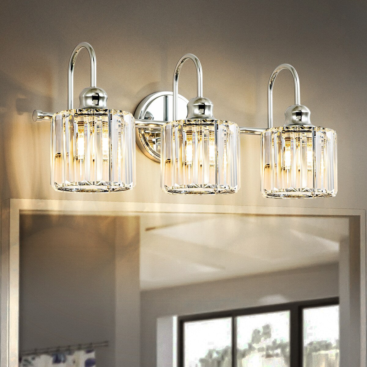 Lampada da parete lineare da bagno dimmerabile moderna Glam Crystal a 3/4 luci