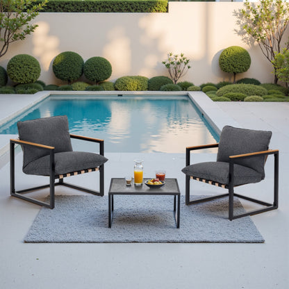 Set da esterno con 4 divani da conversazione in fettuccia per tutte le stagioni, cuscini e sedie lavabili