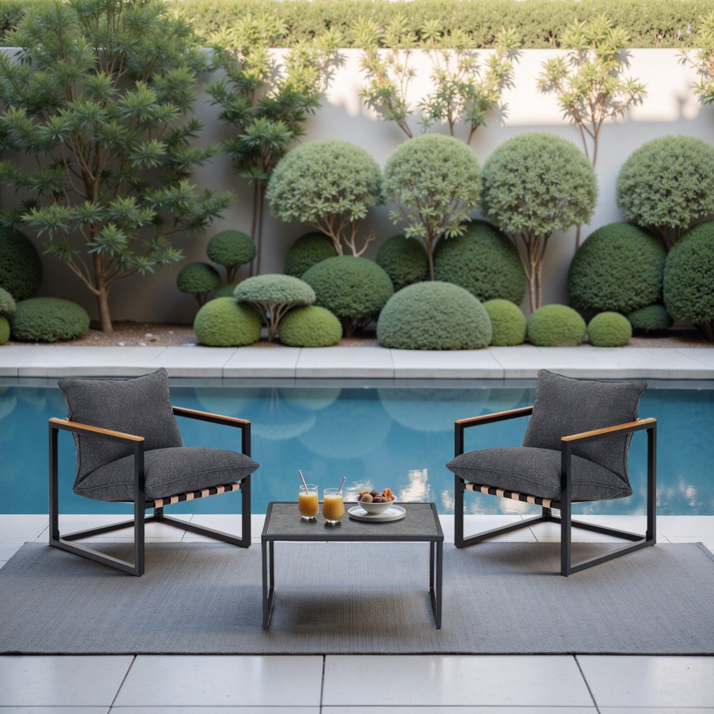 Set da esterno con 4 divani da conversazione in fettuccia per tutte le stagioni, cuscini e sedie lavabili