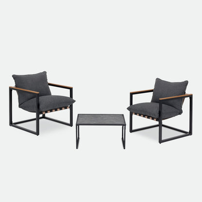 Set da esterno con 4 divani da conversazione in fettuccia per tutte le stagioni, cuscini e sedie lavabili