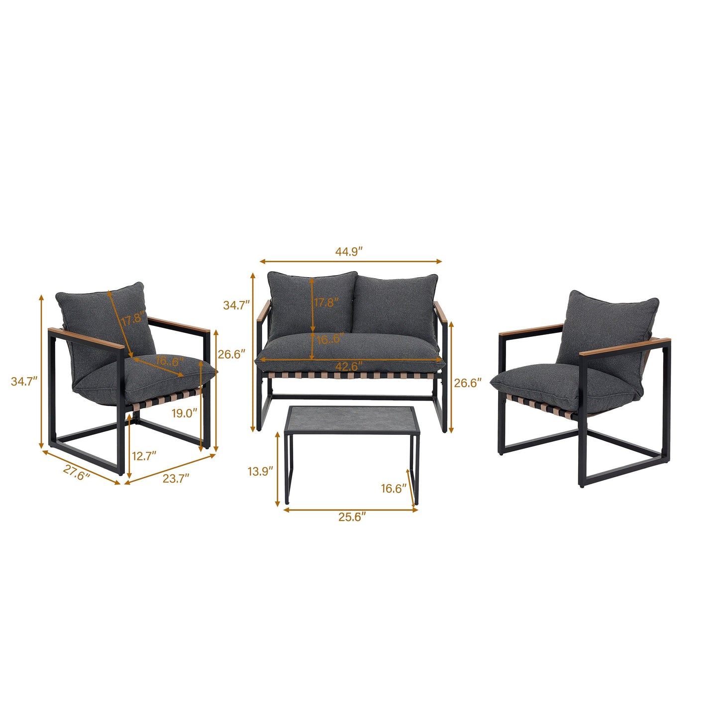 Set da esterno con 4 divani da conversazione in fettuccia per tutte le stagioni, cuscini e sedie lavabili