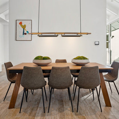 Lampadario lineare in legno a LED integrato da 3/5 luci per isola da cucina