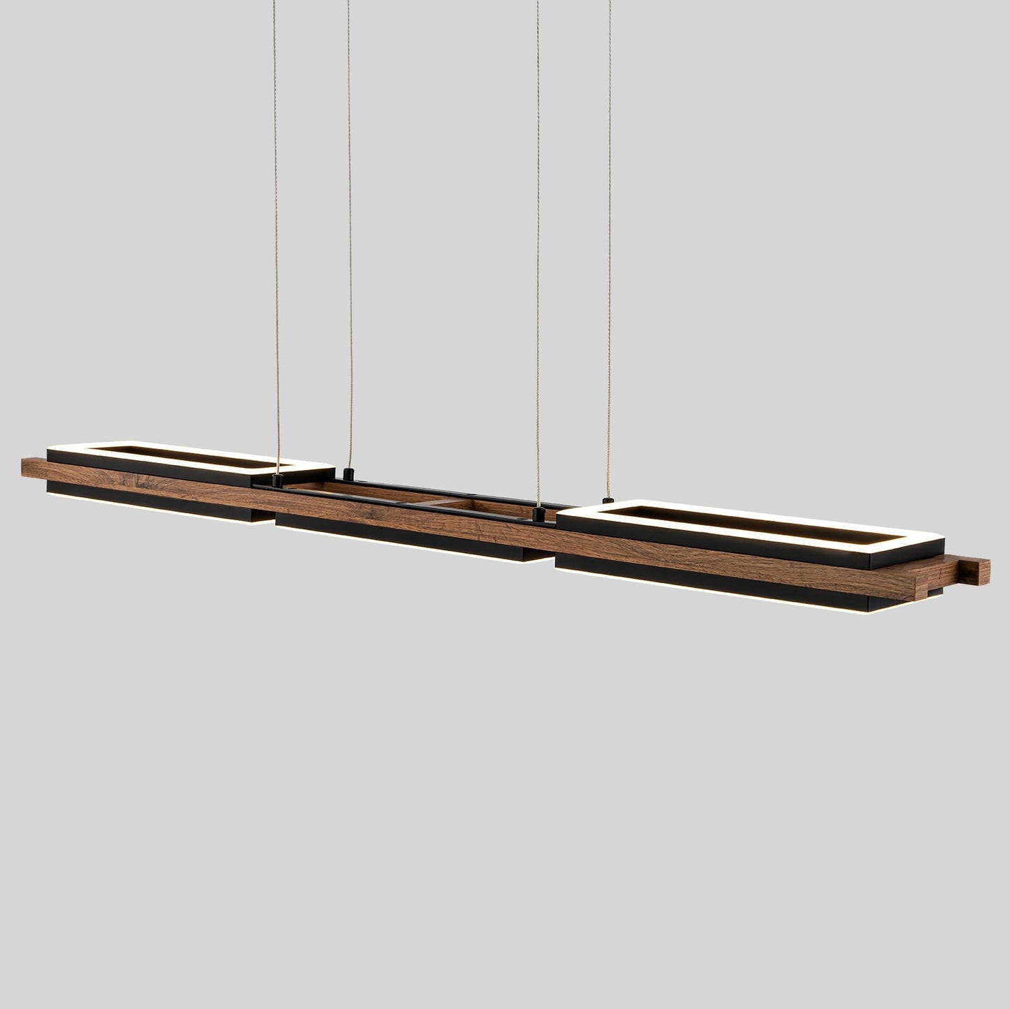 Lampadario lineare in legno a LED integrato da 3/5 luci per isola da cucina