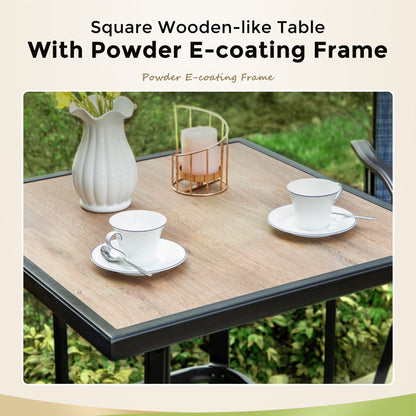 Set di sgabelli da bar per patio da 3/5 pezzi, tavolo effetto legno e sgabelli da bar girevoli in tessuto Textilene grigio