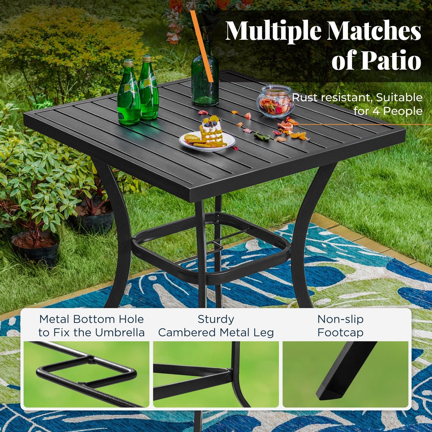 MAISON ARTS Set di sgabelli da bar per patio da 3/5 pezzi, 1 tavolo da bar e 2/4 sgabelli da bar alti girevoli in textilene