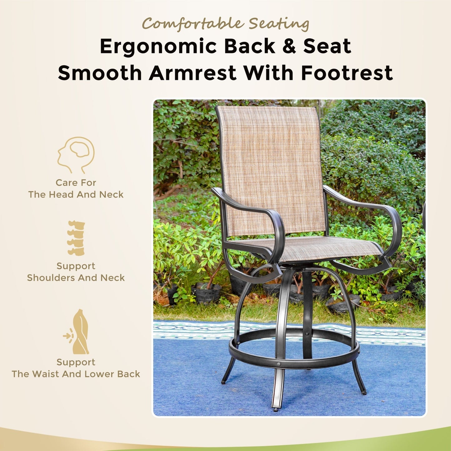 MAISON ARTS Set di sgabelli da bar per patio da 3/5 pezzi, 1 tavolo da bar e 2/4 sgabelli da bar alti girevoli in textilene