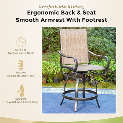 MAISON ARTS Set di sgabelli da bar per patio da 3/5 pezzi, 1 tavolo da bar e 2/4 sgabelli da bar alti girevoli in textilene