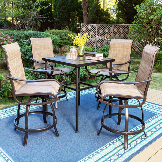 MAISON ARTS Set di sgabelli da bar per patio da 3/5 pezzi, tavolino da caffè in metallo e sgabelli da bar alti girevoli in textilene