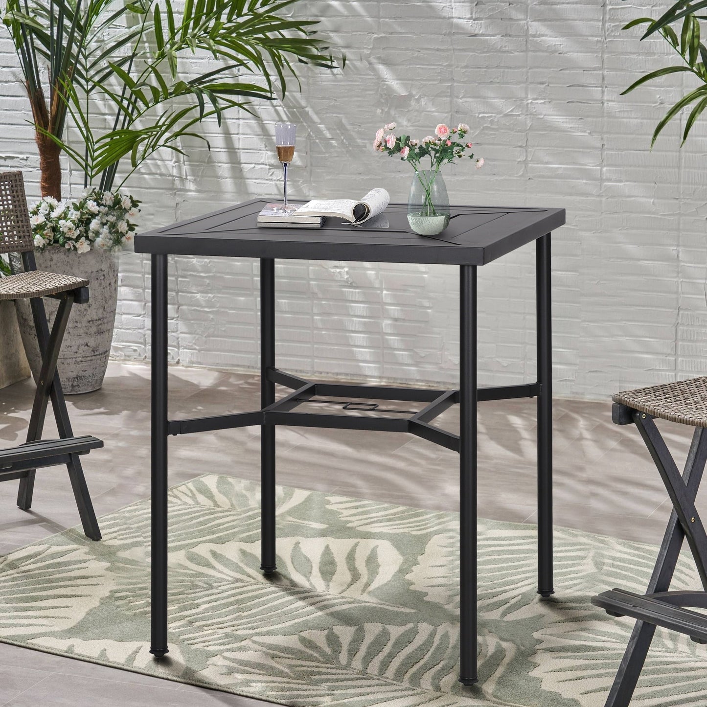 MAISON ARTS Set di sgabelli da bar per patio da 3/5 pezzi, tavolino da caffè in metallo e sgabelli da bar alti girevoli in textilene