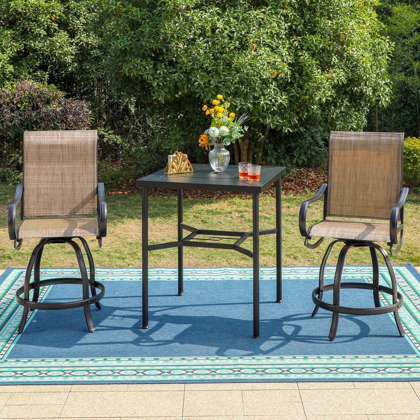 MAISON ARTS Set di sgabelli da bar per patio da 3/5 pezzi, tavolino da caffè in metallo e sgabelli da bar alti girevoli in textilene