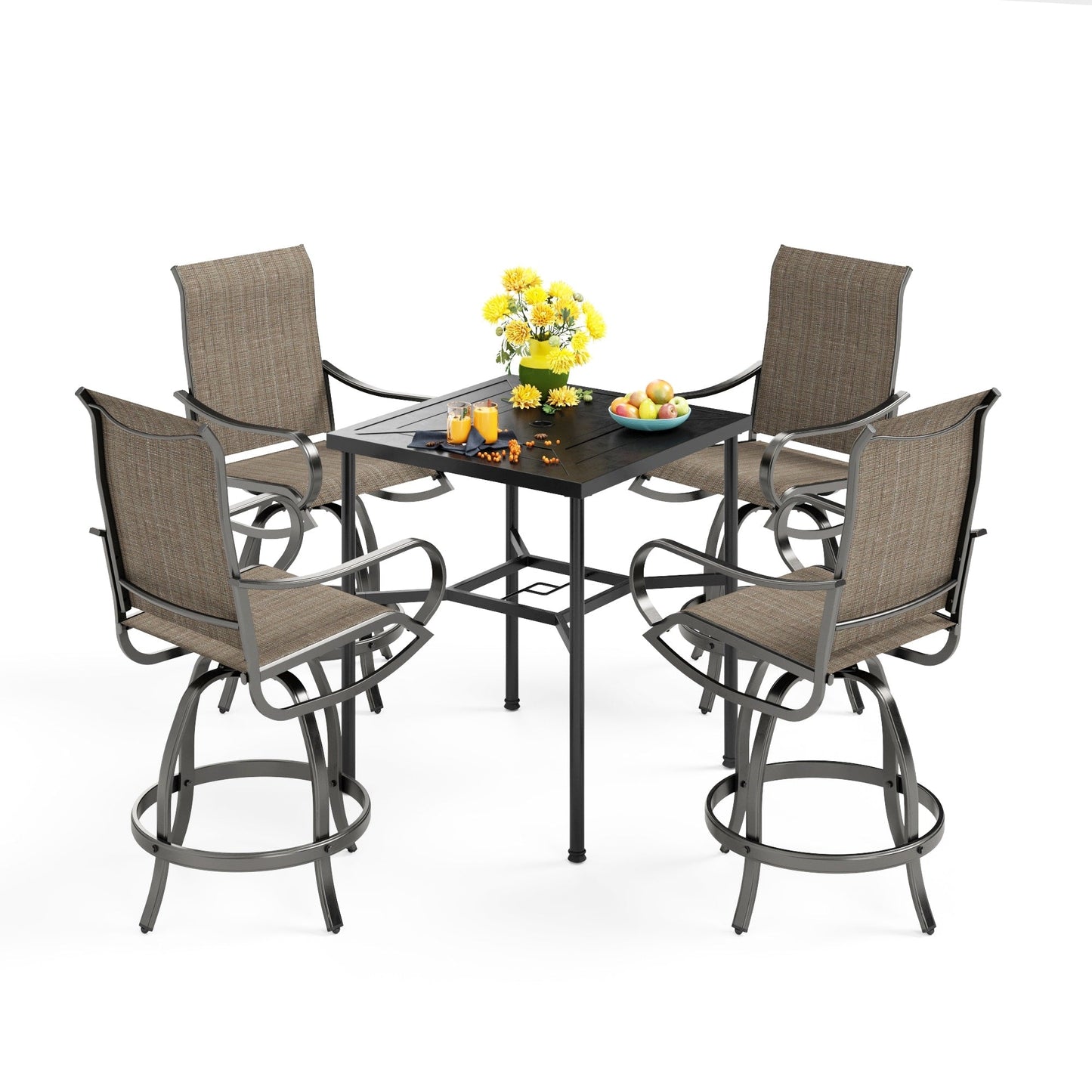 MAISON ARTS Set di sgabelli da bar per patio da 3/5 pezzi, tavolino da caffè in metallo e sgabelli da bar alti girevoli in textilene