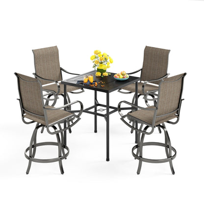 MAISON ARTS Set di sgabelli da bar per patio da 3/5 pezzi, tavolino da caffè in metallo e sgabelli da bar alti girevoli in textilene