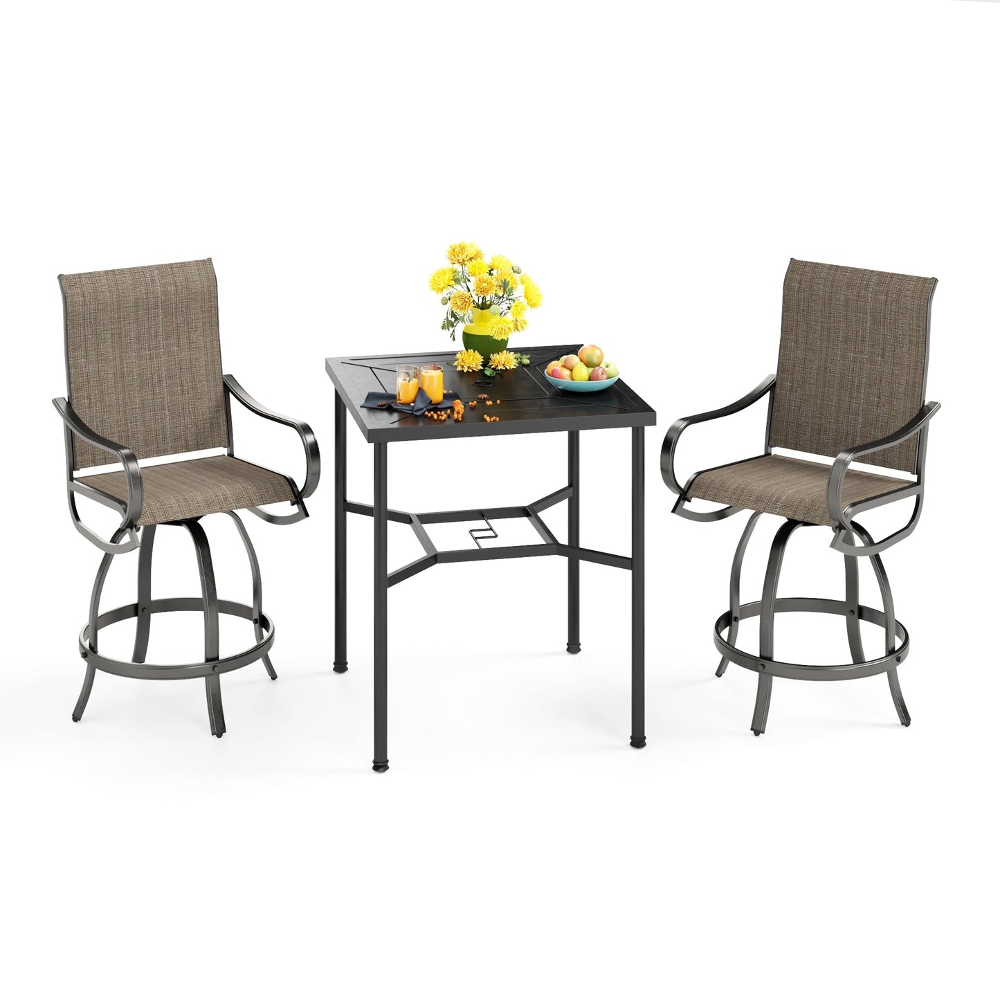 MAISON ARTS Set di sgabelli da bar per patio da 3/5 pezzi, tavolino da caffè in metallo e sgabelli da bar alti girevoli in textilene