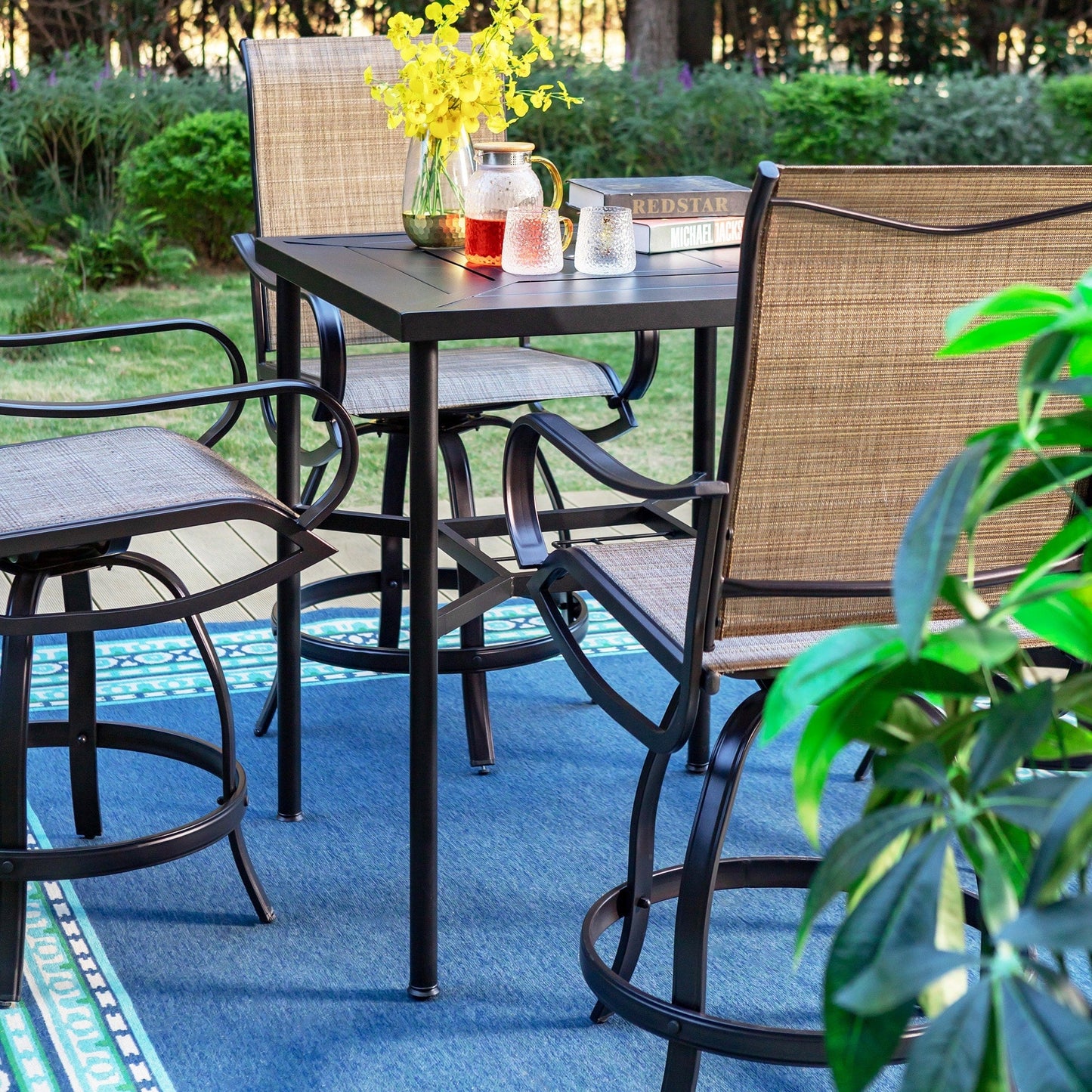 MAISON ARTS Set di sgabelli da bar per patio da 3/5 pezzi, tavolino da caffè in metallo e sgabelli da bar alti girevoli in textilene