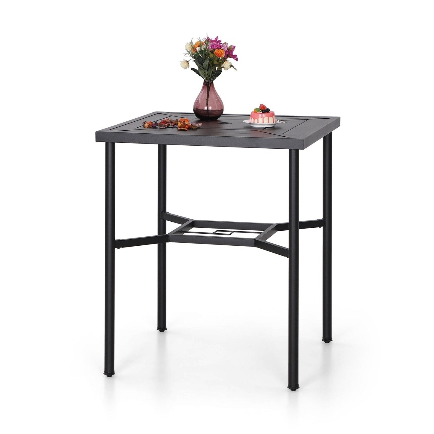 MAISON ARTS Set di sgabelli da bar per patio da 3/5 pezzi, tavolino da caffè in metallo e sgabelli da bar alti girevoli in textilene