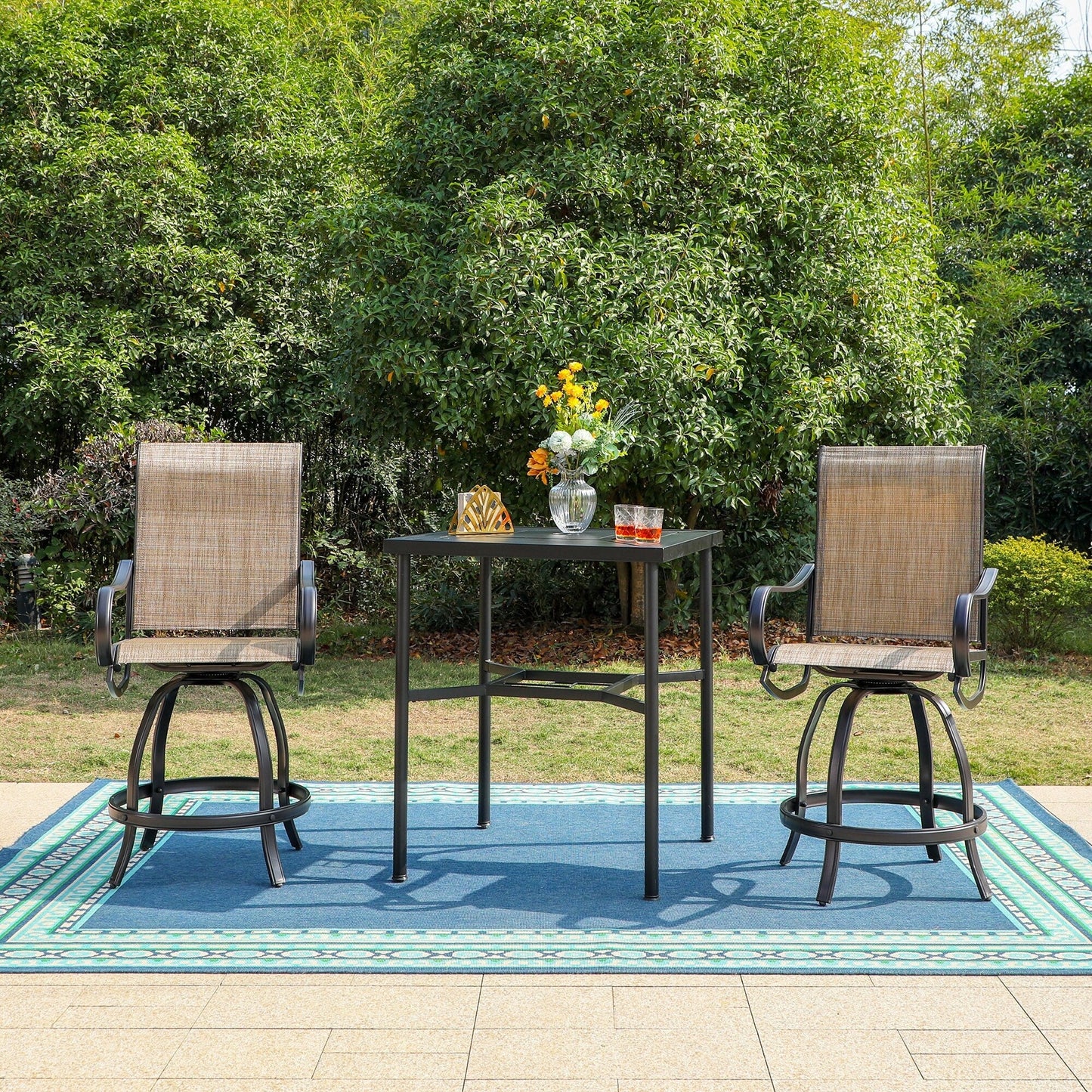 MAISON ARTS Set di sgabelli da bar per patio da 3/5 pezzi, tavolino da caffè in metallo e sgabelli da bar alti girevoli in textilene