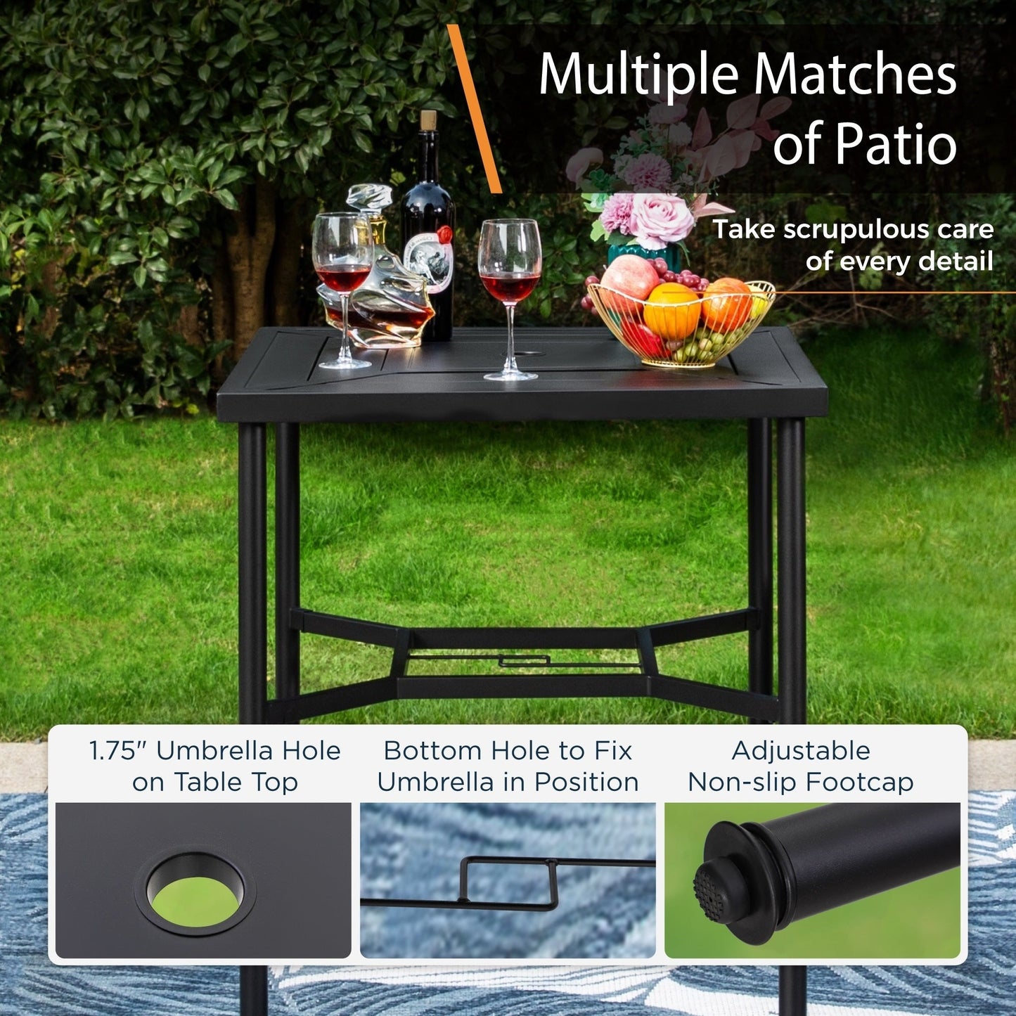 MAISON ARTS Set di sgabelli da bar per patio da 3/5 pezzi, tavolino da caffè in metallo e sgabelli da bar alti girevoli in textilene