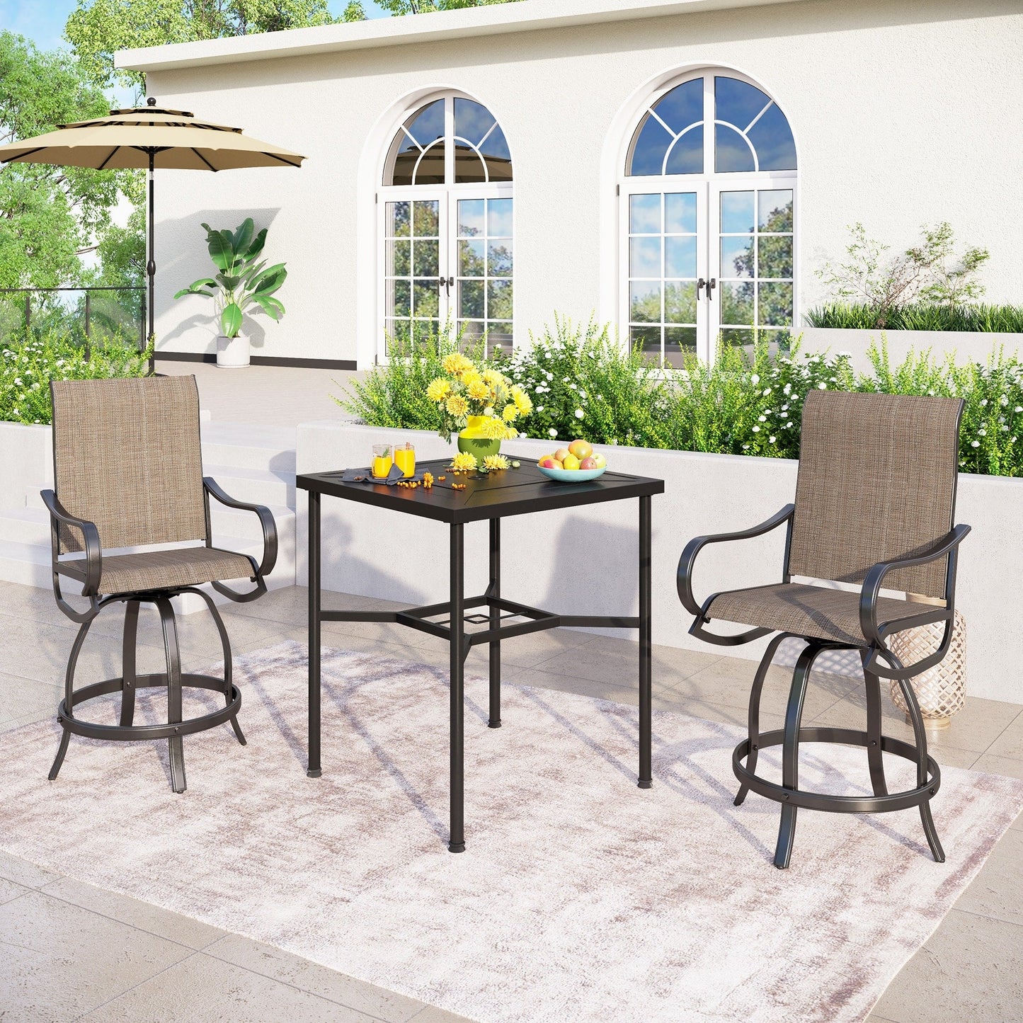 MAISON ARTS Set di sgabelli da bar per patio da 3/5 pezzi, tavolino da caffè in metallo e sgabelli da bar alti girevoli in textilene