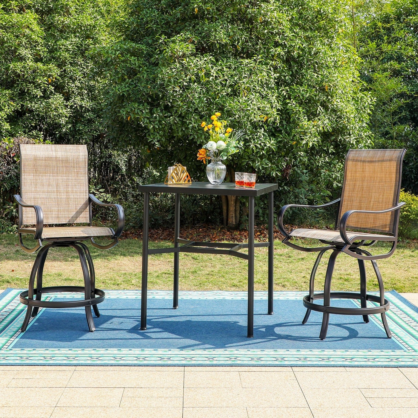 MAISON ARTS Set di sgabelli da bar per patio da 3/5 pezzi, tavolino da caffè in metallo e sgabelli da bar alti girevoli in textilene