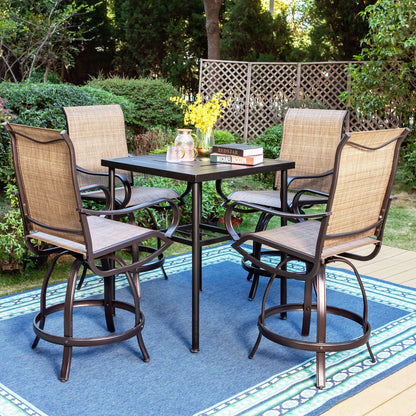 MAISON ARTS Set di sgabelli da bar per patio da 3/5 pezzi, tavolino da caffè in metallo e sgabelli da bar alti girevoli in textilene