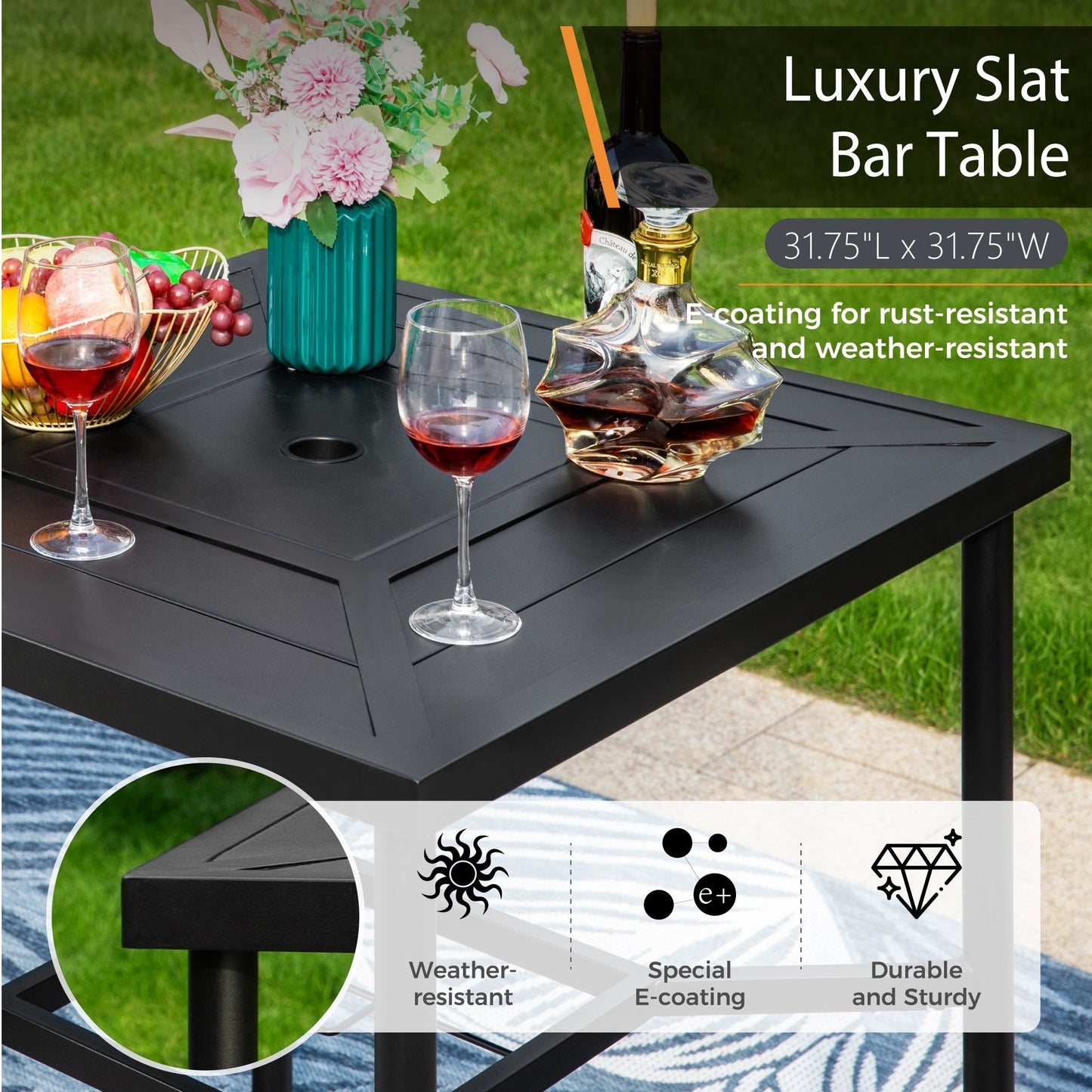 MAISON ARTS Set di sgabelli da bar per patio da 3/5 pezzi, tavolino da caffè in metallo e sgabelli da bar alti girevoli in textilene