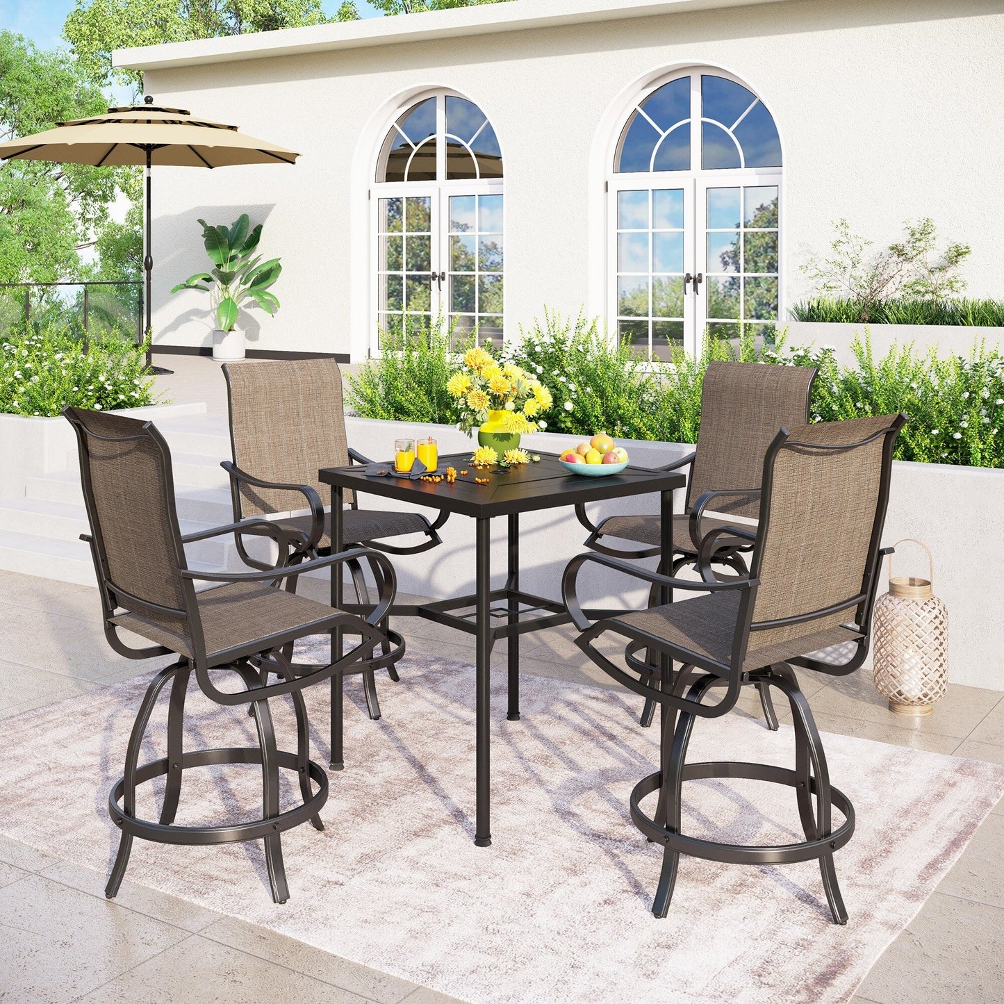 MAISON ARTS Set di sgabelli da bar per patio da 3/5 pezzi, tavolino da caffè in metallo e sgabelli da bar alti girevoli in textilene