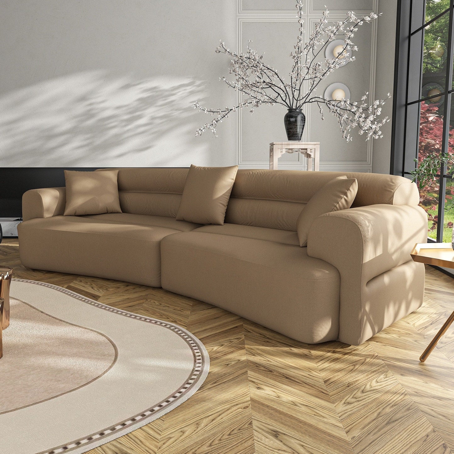 Divano da 3-5 posti, comodo divano imbottito con 3 cuscini morbidi