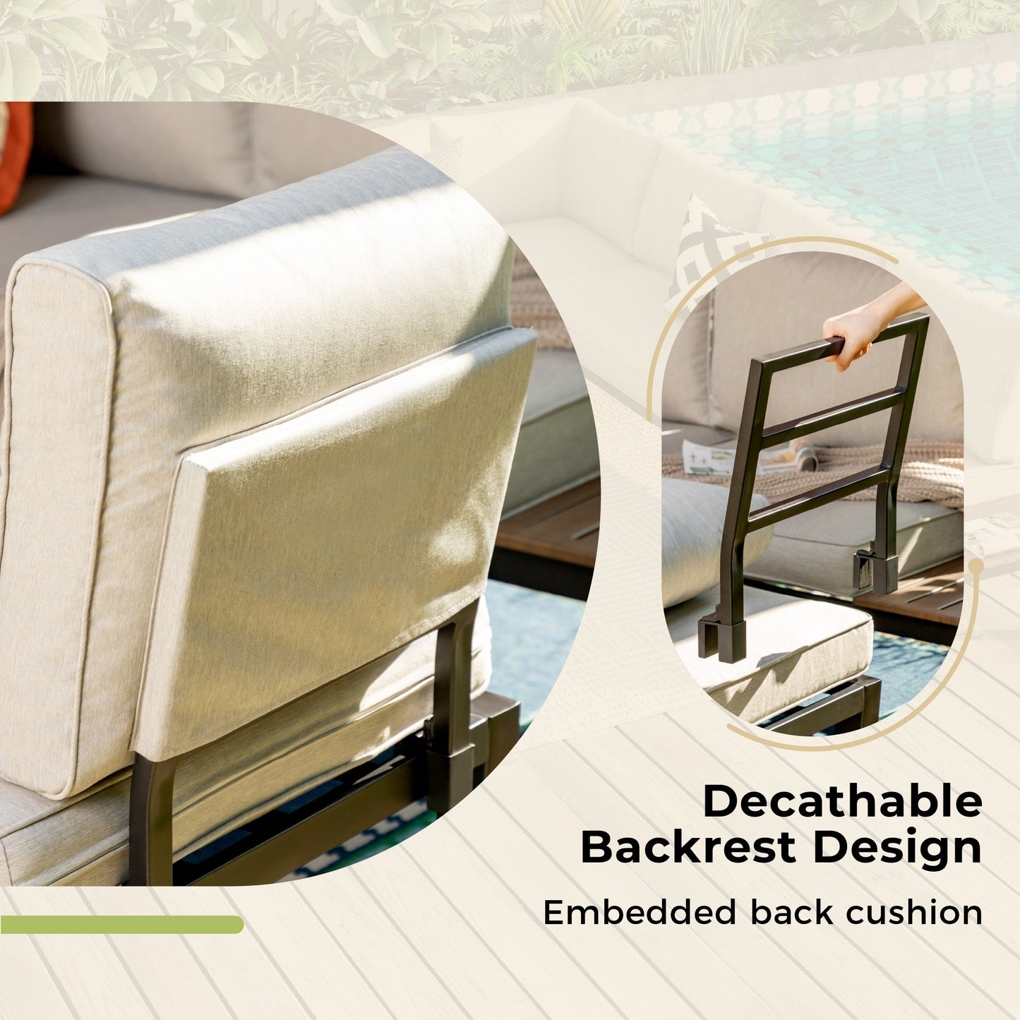 Set di divani componibili da giardino da 10 posti, struttura in acciaio con rivestimento E, set da conversazione con tavolino laterale incorporato, cuscino grigio