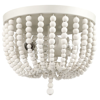 Lampada da soffitto a filo con perline in legno bianco antico Bohemia a 3 luci