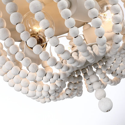 Lampada da soffitto a filo con perline in legno bianco antico Bohemia a 3 luci
