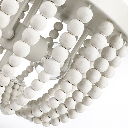 Lampada da soffitto a filo con perline in legno bianco antico Bohemia a 3 luci