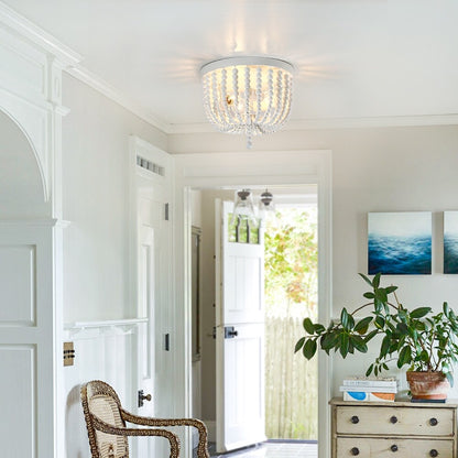 Lampada da soffitto a filo con perline in legno bianco antico Bohemia a 3 luci